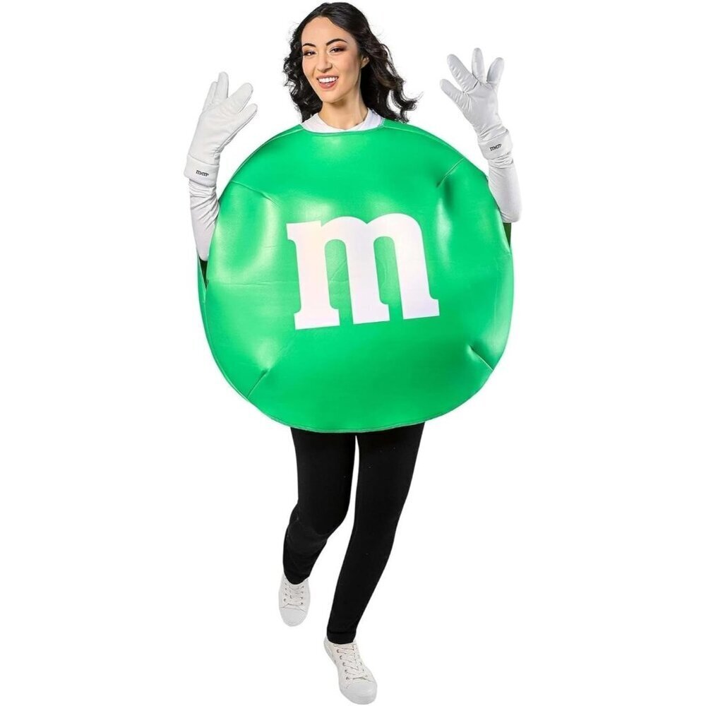 NEW Green M&M's Character Halloween Costume Adult Women's One Size Tunic Gloves